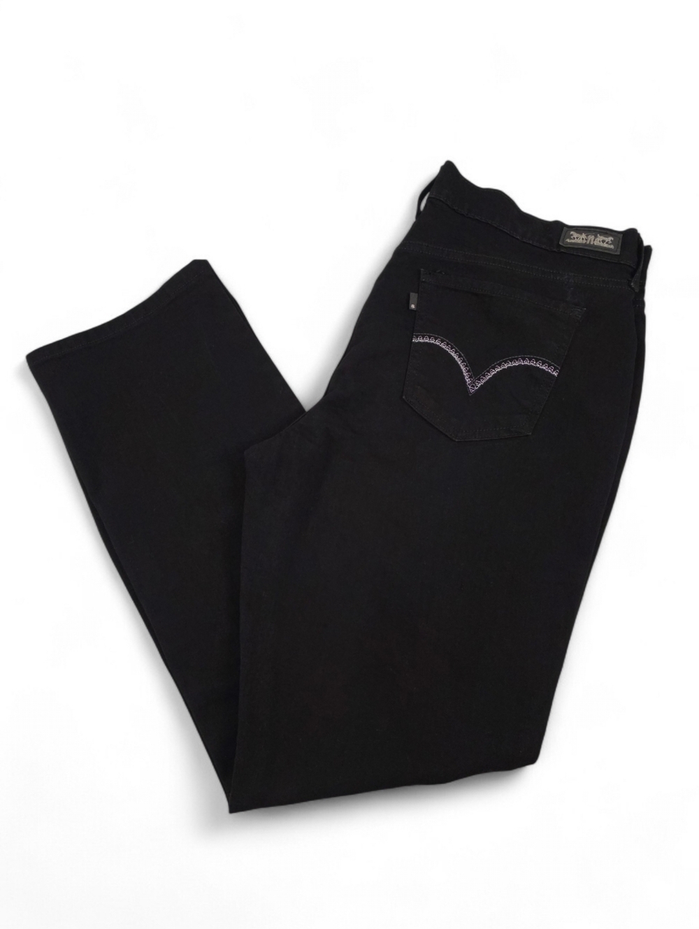 Levi’s 505 Black Straight Leg Jeans Women W33 L32 Stretch Denim Embroidered